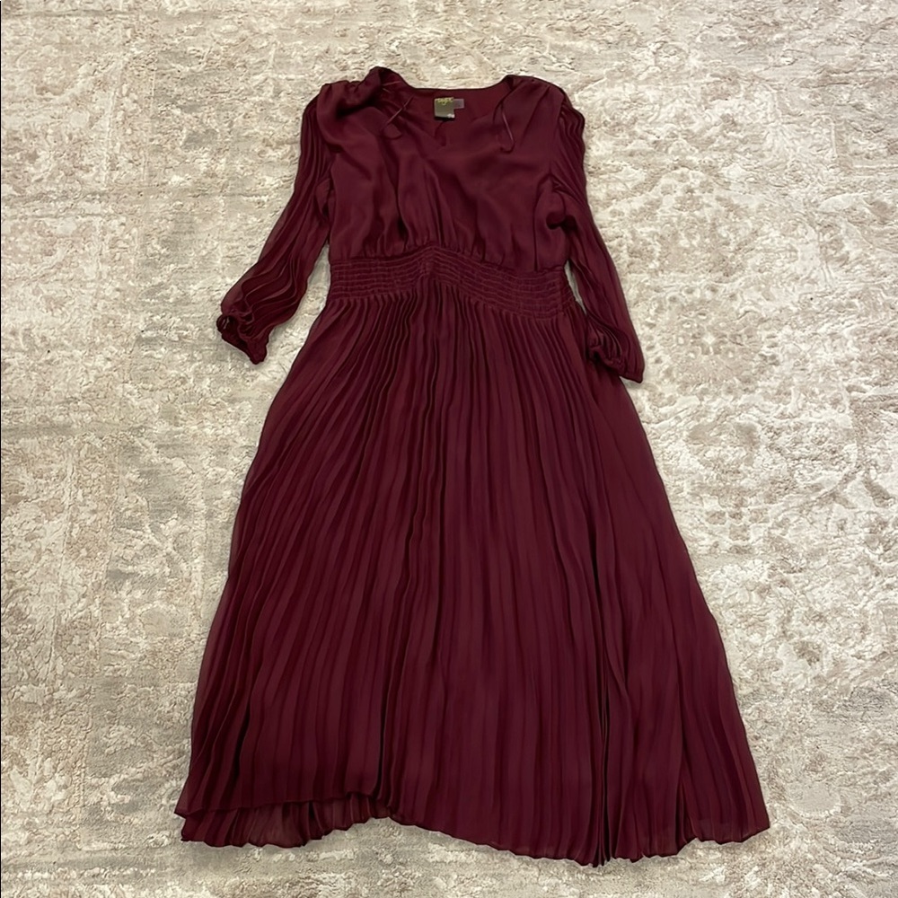 Wine colored pleated dress